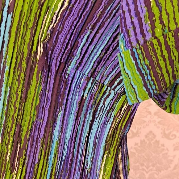 Avenue Size 18/20 Button Front Vertical Striped Sheer Peplum Blouse Short Sleeve - Picture 6 of 14